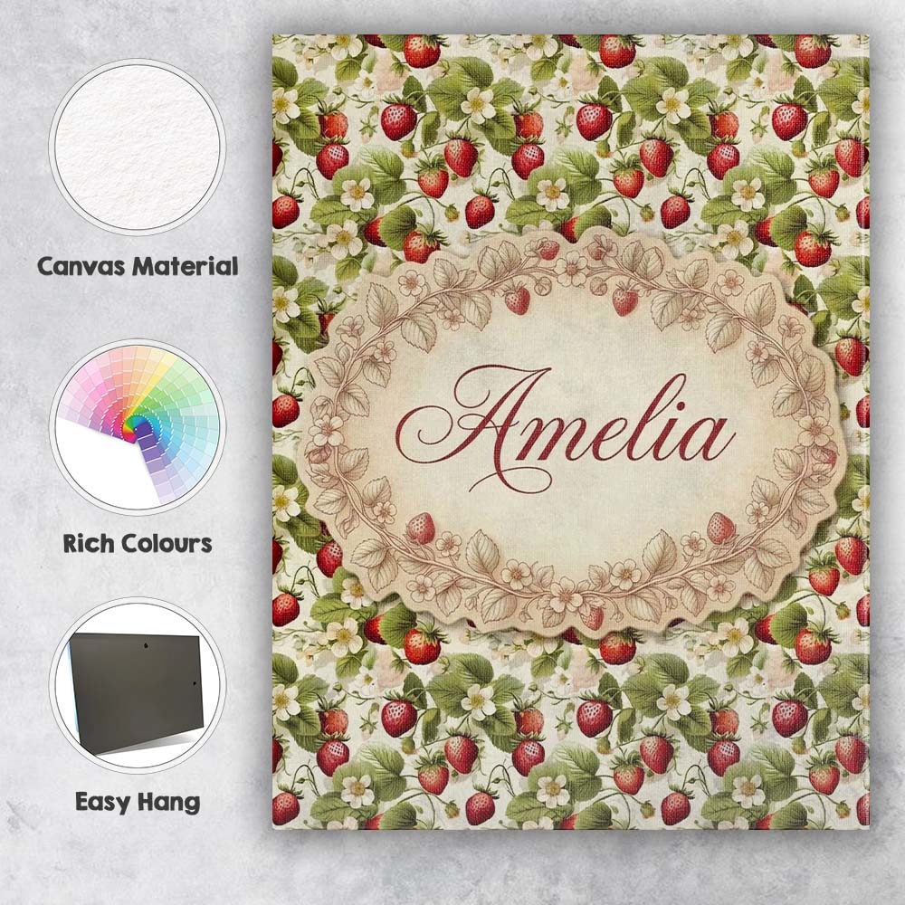 Personalised Name Fresh Strawberry Blossom Custom  Unique Gift Idea Elegant Feature Canvas Wall Art Print Decor Picture Ready to Hang