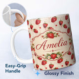 Personalized Custom Name Abstract Strawberry Paint Drip Artistic Seamless Pattern Name Cute 11oz Ceramic Coffee Tea Mug White Large Handle