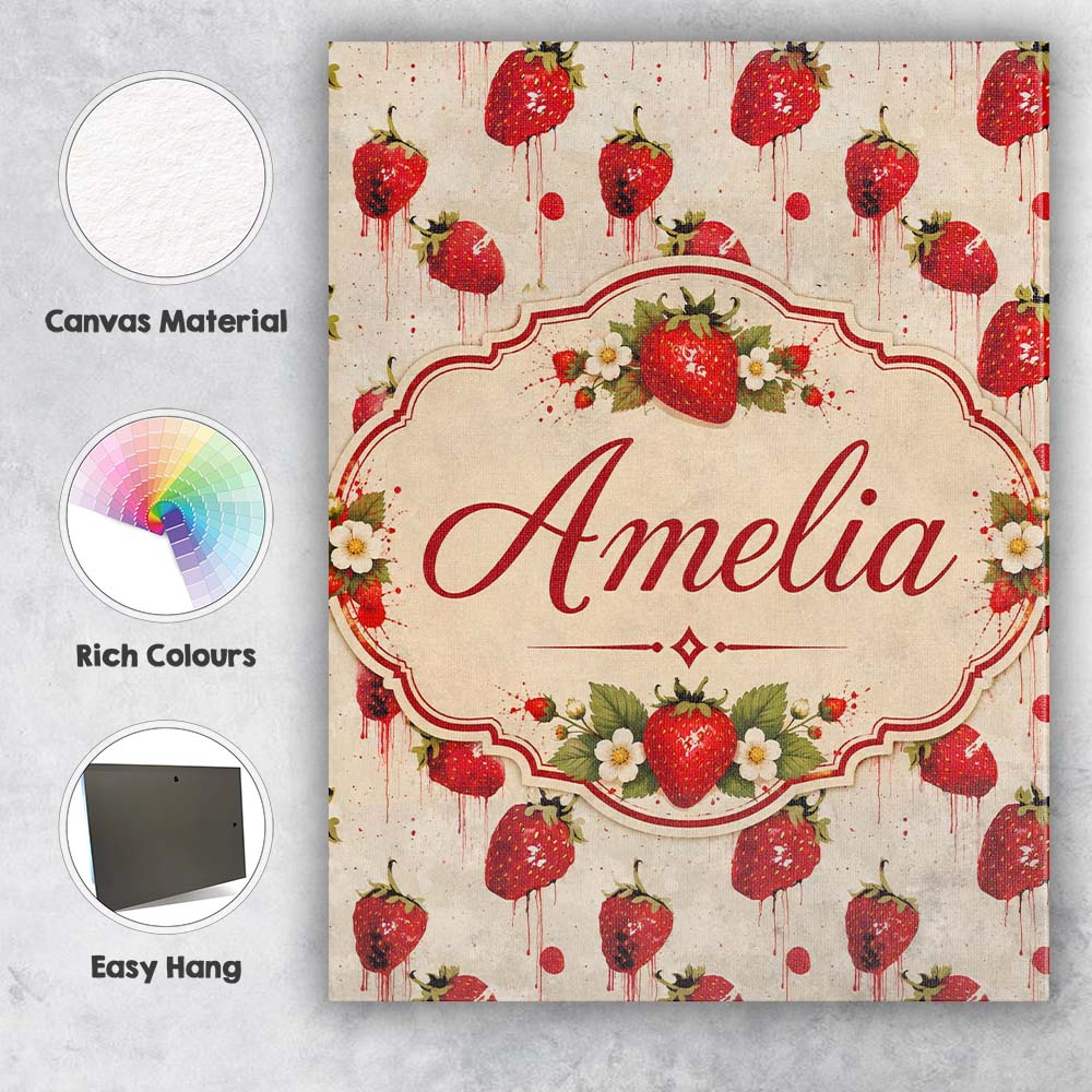 Personalised Name Abstract Strawberry Paint Custom  Bespoke Interior Contemporary Canvas Wall Art Print Decor Picture Ready to Hang