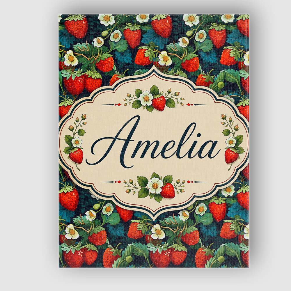 Personalised Name Dark Strawberry Botanical Custom  Bespoke Interior Contemporary Canvas Wall Art Print Decor Picture Ready to Hang