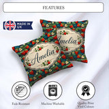 Custom Name Dark Strawberry Botanical Rich Seamless Pattern Name Square Filled Cushion Throw Pillow Sofa Bed Home Decor Zip Washable UK Made