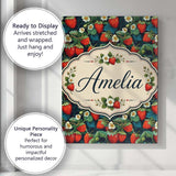 Personalised Name Dark Strawberry Botanical Custom  Bespoke Interior Contemporary Canvas Wall Art Print Decor Picture Ready to Hang