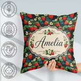 Custom Name Dark Strawberry Botanical Rich Seamless Pattern Name Square Filled Cushion Throw Pillow Sofa Bed Home Decor Zip Washable UK Made