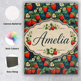 Personalised Name Dark Strawberry Botanical Custom  Bespoke Interior Contemporary Canvas Wall Art Print Decor Picture Ready to Hang