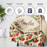 Vintage Strawberry Floral Cream Garden Seamless Pattern Name Cute  Personalised Custom Name Super Soft Fleece Blanket Bed Sofa Throw
