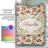 Vintage Strawberry Floral Cream Garden Seamless Pattern Name Cute  Personalised Custom Name Super Soft Fleece Blanket Bed Sofa Throw