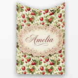 Vintage Strawberry Blossom Cream Garden Seamless Pattern Name Cute  Personalised Custom Name Super Soft Fleece Blanket Bed Sofa Throw
