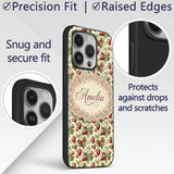 Vintage Strawberry Blossom Cream Garden Seamless Custom Name Protective Phone Case Mobile Cover Durable Everyday Smartphone Shock Resistant
