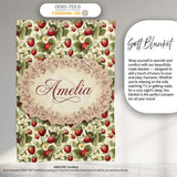 Vintage Strawberry Blossom Cream Garden Seamless Pattern Name Cute  Personalised Custom Name Super Soft Fleece Blanket Bed Sofa Throw