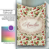 Vintage Strawberry Blossom Cream Garden Seamless Pattern Name Cute  Personalised Custom Name Super Soft Fleece Blanket Bed Sofa Throw