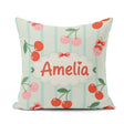 Custom Name Cherry Fruit Vertical Stripe Green Seamless Pattern Square Filled Cushion Throw Pillow Sofa Bed Home Decor Zip Washable UK Made