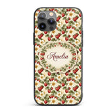 Elegant Strawberry Floral Bloom Cream Seamless Custom Name Protective Phone Case Mobile Cover Durable Everyday Smartphone Shock Resistant