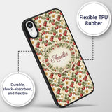 Elegant Strawberry Floral Bloom Cream Seamless Custom Name Protective Phone Case Mobile Cover Durable Everyday Smartphone Shock Resistant