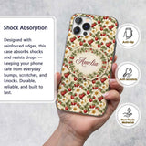 Elegant Strawberry Floral Bloom Cream Seamless Custom Name Protective Phone Case Mobile Cover Durable Everyday Smartphone Shock Resistant