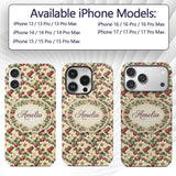 Elegant Strawberry Floral Bloom Cream Seamless Custom Name Protective Phone Case Mobile Cover Durable Everyday Smartphone Shock Resistant