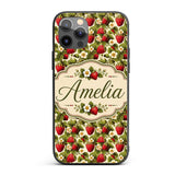 Classic Strawberry Garden Floral Cream Seamless Custom Name Protective Phone Case Mobile Cover Durable Everyday Smartphone Shock Resistant
