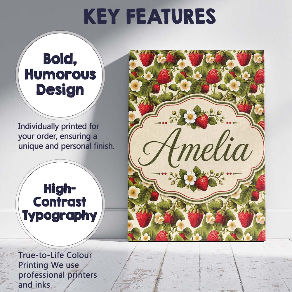 Personalised Name Classic Strawberry Garden Custom  Bespoke Interior Contemporary Canvas Wall Art Print Decor Picture Ready to Hang