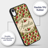 Classic Strawberry Garden Floral Cream Seamless Custom Name Protective Phone Case Mobile Cover Durable Everyday Smartphone Shock Resistant