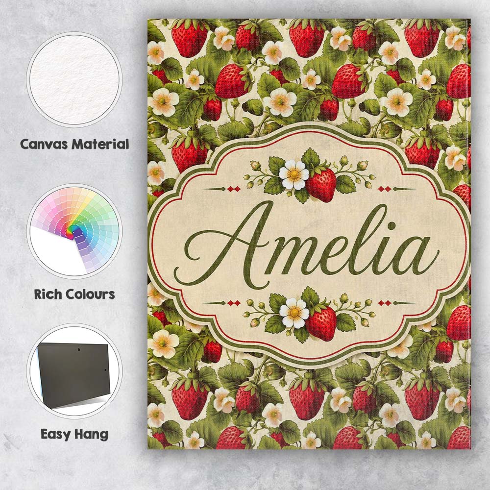 Personalised Name Classic Strawberry Garden Custom  Bespoke Interior Contemporary Canvas Wall Art Print Decor Picture Ready to Hang