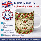 Personalized Custom Name Classic Strawberry Garden Floral Cream Seamless Pattern Name Cute 11oz Ceramic Coffee Tea Mug White Large Handle