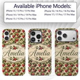 Classic Strawberry Garden Floral Cream Seamless Custom Name Protective Phone Case Mobile Cover Durable Everyday Smartphone Shock Resistant