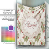 Delicate Strawberry Vine Soft Floral Seamless Pattern Name Cute  Personalised Custom Name Super Soft Fleece Blanket Bed Sofa Throw