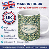 Personalized Custom Name Blue Floral Branch Vintage Blossom Seamless Pattern Name Cute 11oz Ceramic Coffee Tea Mug White Large Handle