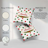 Custom Name Red and Green Polka Dots with Gold Splatter Seamless Square Filled Cushion Throw Pillow Sofa Bed Home Decor Zip Washable UK Made