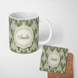 Personalized Custom Name Lush Green Grape Cluster Vineyard Seamless Pattern Name Cute Unique 11oz Ceramic Coffee Tea Mug White Large Handle