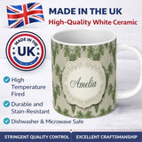 Personalized Custom Name Lush Green Grape Cluster Vineyard Seamless Pattern Name Cute Unique 11oz Ceramic Coffee Tea Mug White Large Handle