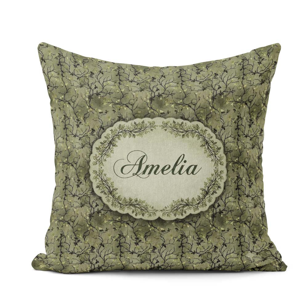 Custom Name Dark Forest Vine Branch Botanical Seamless Name Cute Square Filled Cushion Throw Pillow Sofa Bed Home Decor Zip Washable UK Made