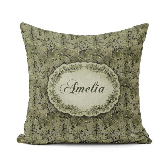 Custom Name Dark Forest Vine Branch Botanical Seamless Name Cute Square Filled Cushion Throw Pillow Sofa Bed Home Decor Zip Washable UK Made