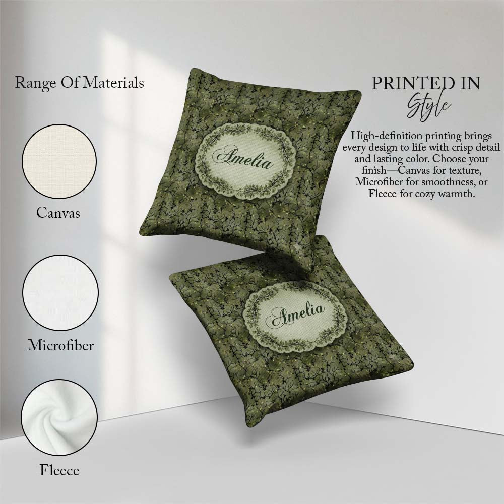 Custom Name Dark Forest Vine Branch Botanical Seamless Name Cute Square Filled Cushion Throw Pillow Sofa Bed Home Decor Zip Washable UK Made