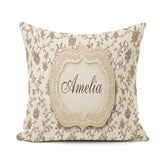 Custom Name Autumn Floral Leaf Swirl Cream Seamless Pattern Name Square Filled Cushion Throw Pillow Sofa Bed Home Decor Zip Washable UK Made