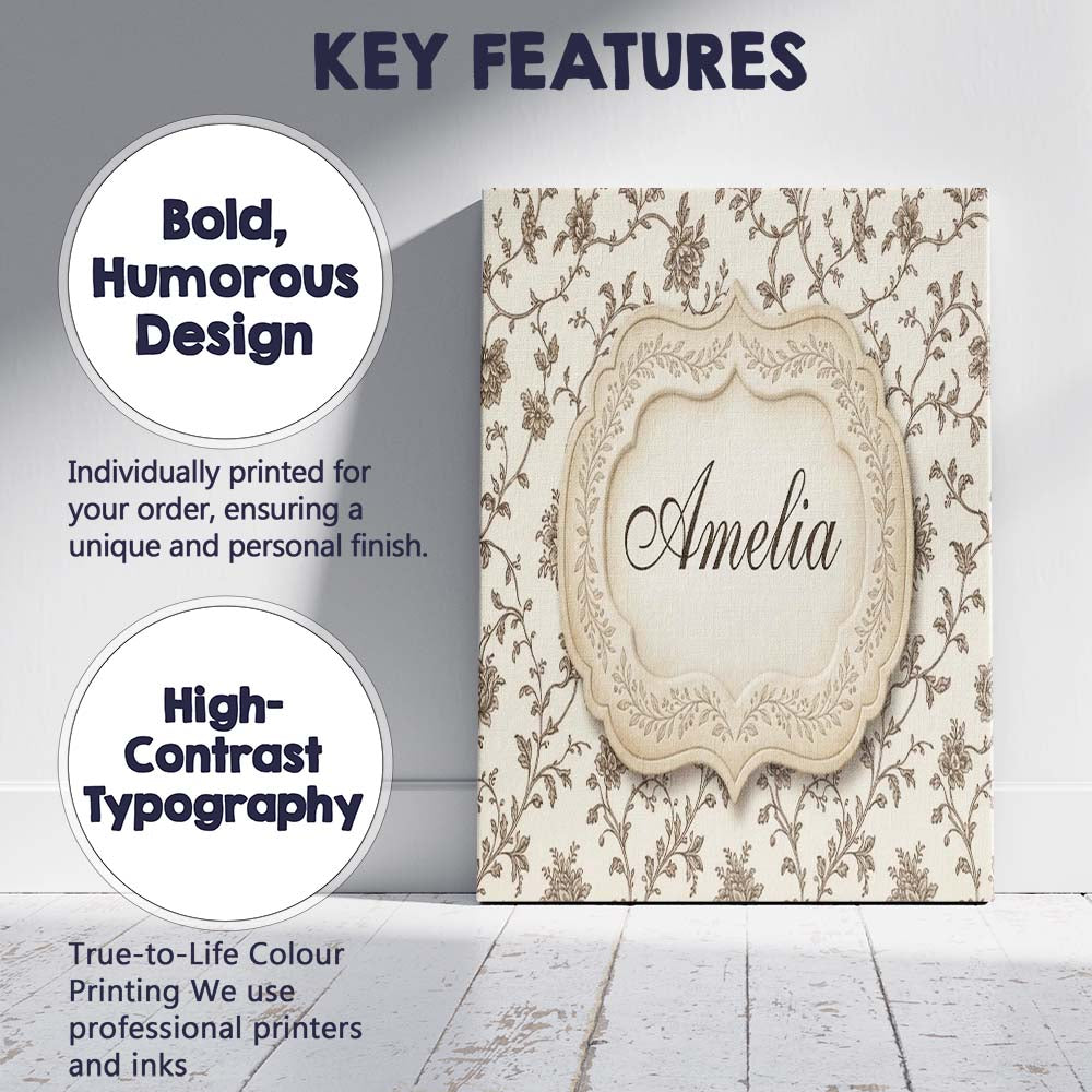 Personalised Name Autumn Floral Leaf Swirl Custom  Unique Gift Idea Elegant Feature Canvas Wall Art Print Decor Picture Ready to Hang
