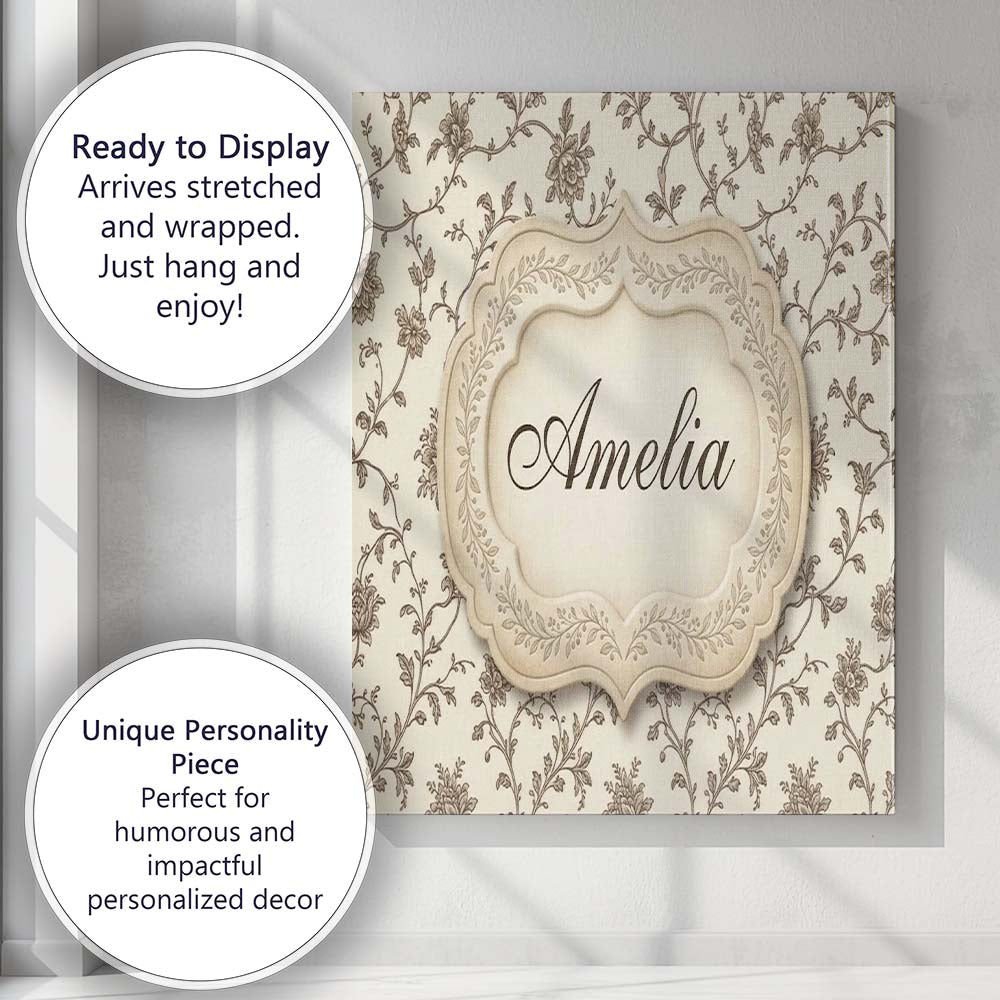 Personalised Name Autumn Floral Leaf Swirl Custom  Unique Gift Idea Elegant Feature Canvas Wall Art Print Decor Picture Ready to Hang