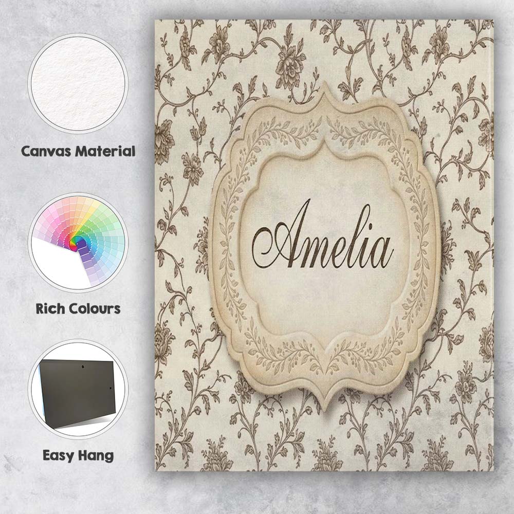 Personalised Name Autumn Floral Leaf Swirl Custom  Unique Gift Idea Elegant Feature Canvas Wall Art Print Decor Picture Ready to Hang