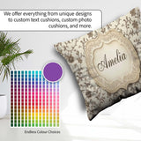 Custom Name Autumn Floral Leaf Swirl Cream Seamless Pattern Name Square Filled Cushion Throw Pillow Sofa Bed Home Decor Zip Washable UK Made