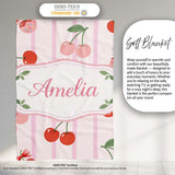 Cherry Fruit Vertical Stripe Pink Background Seamless Pattern Lovely  Personalised Custom Name Super Soft Fleece Blanket Bed Sofa Throw