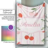 Cherry Fruit Vertical Stripe Pink Background Seamless Pattern Lovely  Personalised Custom Name Super Soft Fleece Blanket Bed Sofa Throw
