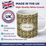 Personalized Custom Name Vintage Maple Leaf Branch Beige Seamless Pattern Name Cute Unique 11oz Ceramic Coffee Tea Mug White Large Handle