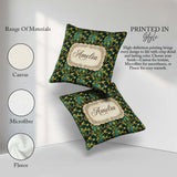 Custom Name Golden Leaf Branch Teal Background Pattern Name Cute Square Filled Cushion Throw Pillow Sofa Bed Home Decor Zip Washable UK Made