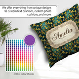 Custom Name Golden Leaf Branch Teal Background Pattern Name Cute Square Filled Cushion Throw Pillow Sofa Bed Home Decor Zip Washable UK Made