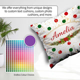 Custom Name Red and Green Polka Dots with Gold Splatter Seamless Square Filled Cushion Throw Pillow Sofa Bed Home Decor Zip Washable UK Made