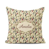 Custom Name Red and Blue Berry Vine Leaves Seamless Pattern Name Square Filled Cushion Throw Pillow Sofa Bed Home Decor Zip Washable UK Made