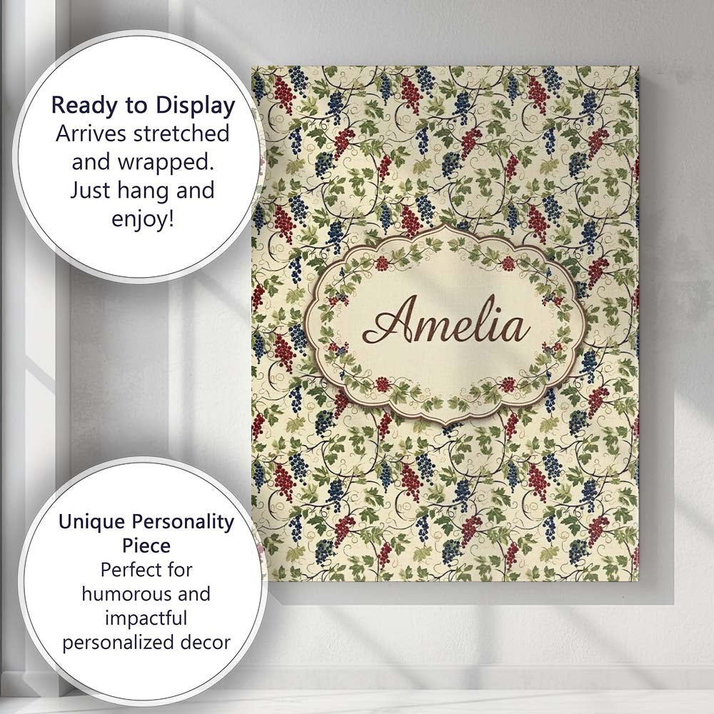 Personalised Name Red and Blue Berry Vine Custom  Unique Gift Idea Elegant Feature Canvas Wall Art Print Decor Picture Ready to Hang