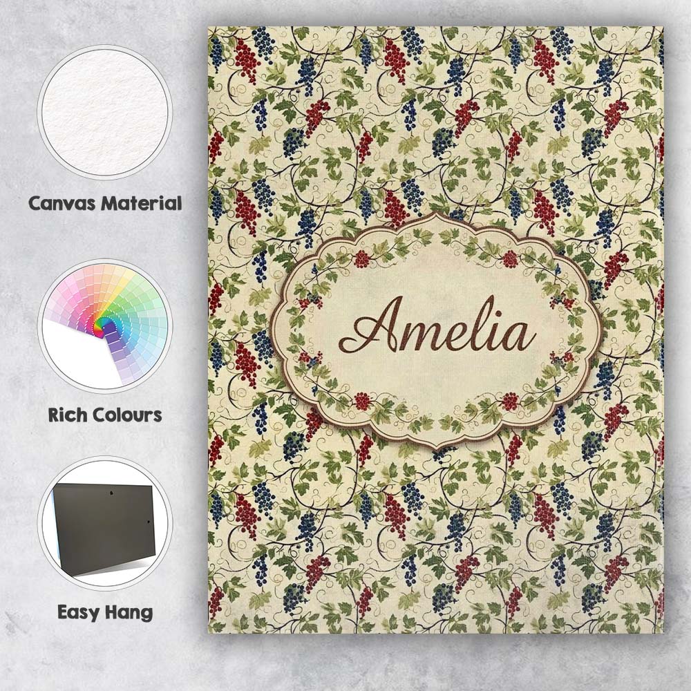 Personalised Name Red and Blue Berry Vine Custom  Unique Gift Idea Elegant Feature Canvas Wall Art Print Decor Picture Ready to Hang