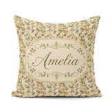 Custom Name Soft Neutral Botanical Vine Leaves Pattern Name Cute Square Filled Cushion Throw Pillow Sofa Bed Home Decor Zip Washable UK Made