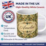 Personalized Custom Name Autumn Yellow Leaf Grape Vine Seamless Pattern Name Cute Unique Gift 11oz Ceramic Coffee Tea Mug White Large Handle