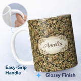 Personalized Custom Name Vintage Cream Grape Cluster Dark Background Seamless Pattern Name 11oz Ceramic Coffee Tea Mug White Large Handle